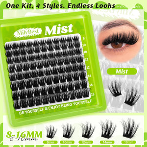 MilyBest Mist cluster lashes with packaging and close-up of lashes.