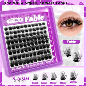 MilyBest Fable cluster lashes with packaging and close-up of lashes.