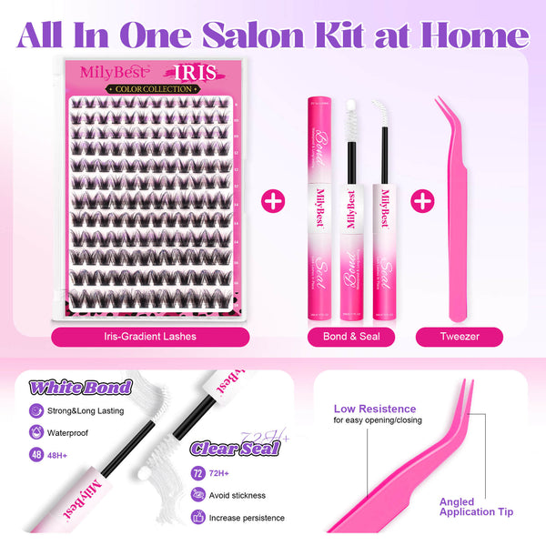 MilyBest® 3-Tone Gradient Purple Cluster Lashes Kit - Iris