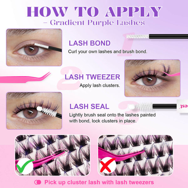 MilyBest® 3-Tone Gradient Purple Cluster Lashes Kit - Iris