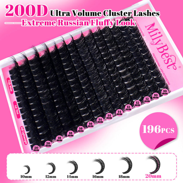 MilyBest® Russian Fluffy Volume Cluster Lashes - 200D Kit