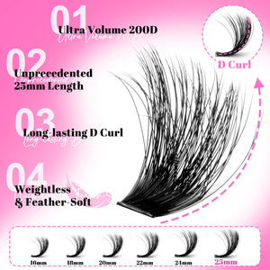 MilyBest Promotional image of false eyelashes with features highlighted on a pink background