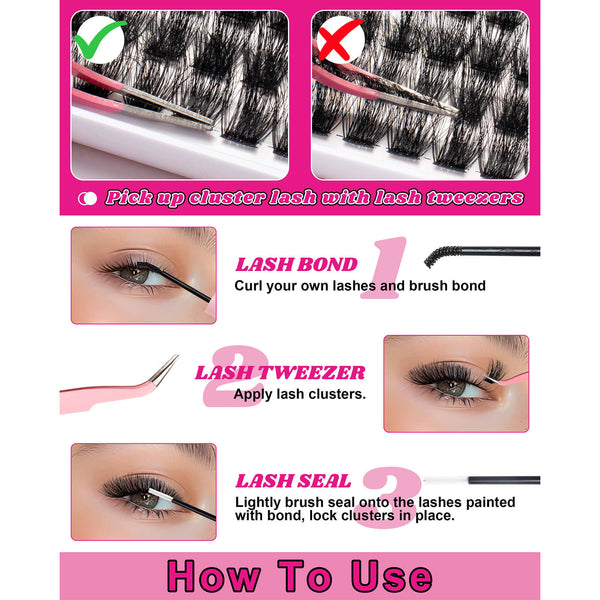 Step-by-step guide on how to apply false eyelashes with lash tweezers and bond.
