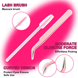 MilyBest Cluster lashes kit tools, Mascara brush with pink handle and white bristles on a pink background