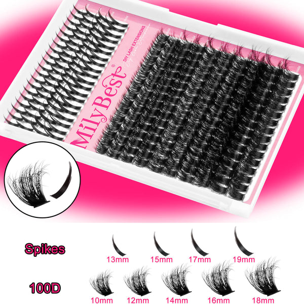 Milly Best false eyelashes packaging with spike design on a pink background